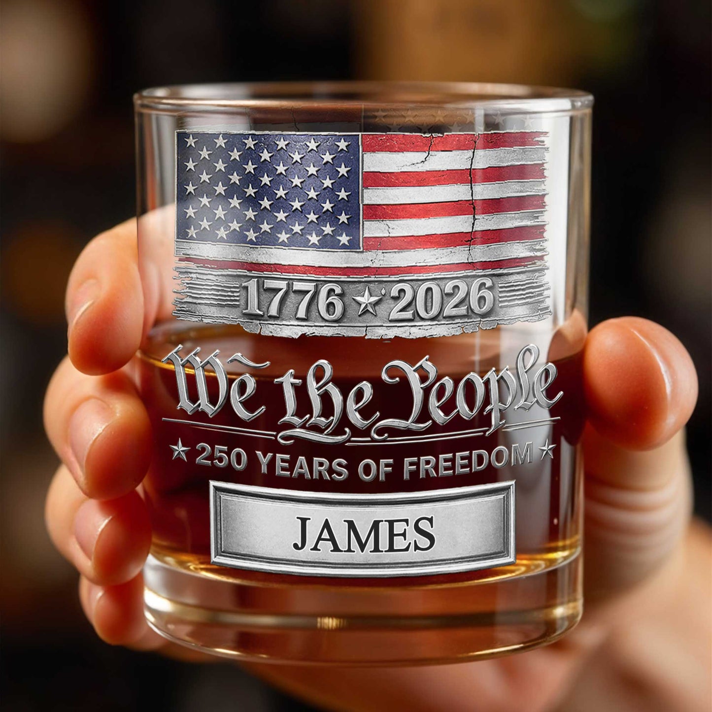 We The People Years Of Freedom American Flag Patriotic Design - Personalized Custom Whiskey Glass - INDE576_RWG