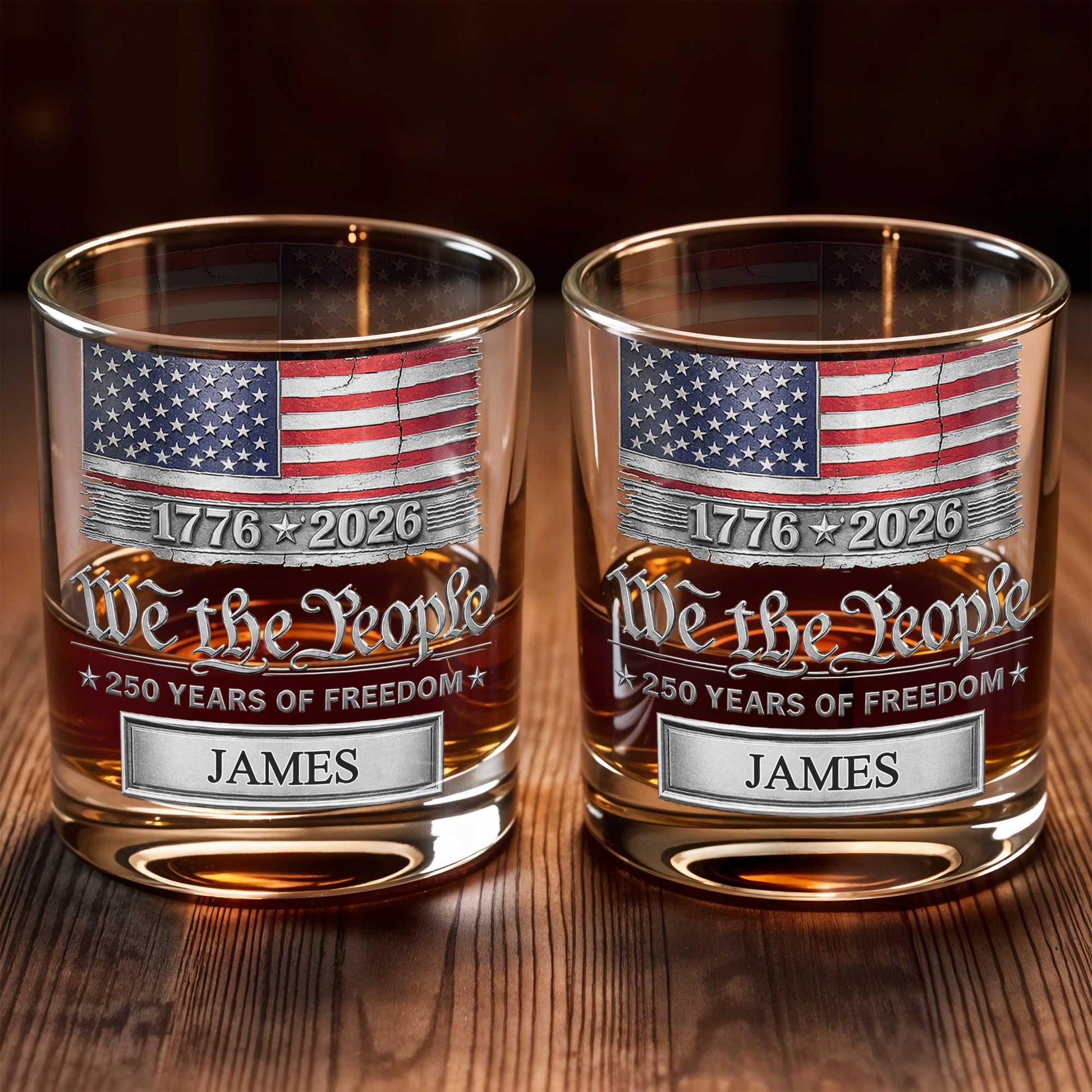 We The People Years Of Freedom American Flag Patriotic Design - Personalized Custom Whiskey Glass - INDE576_RWG