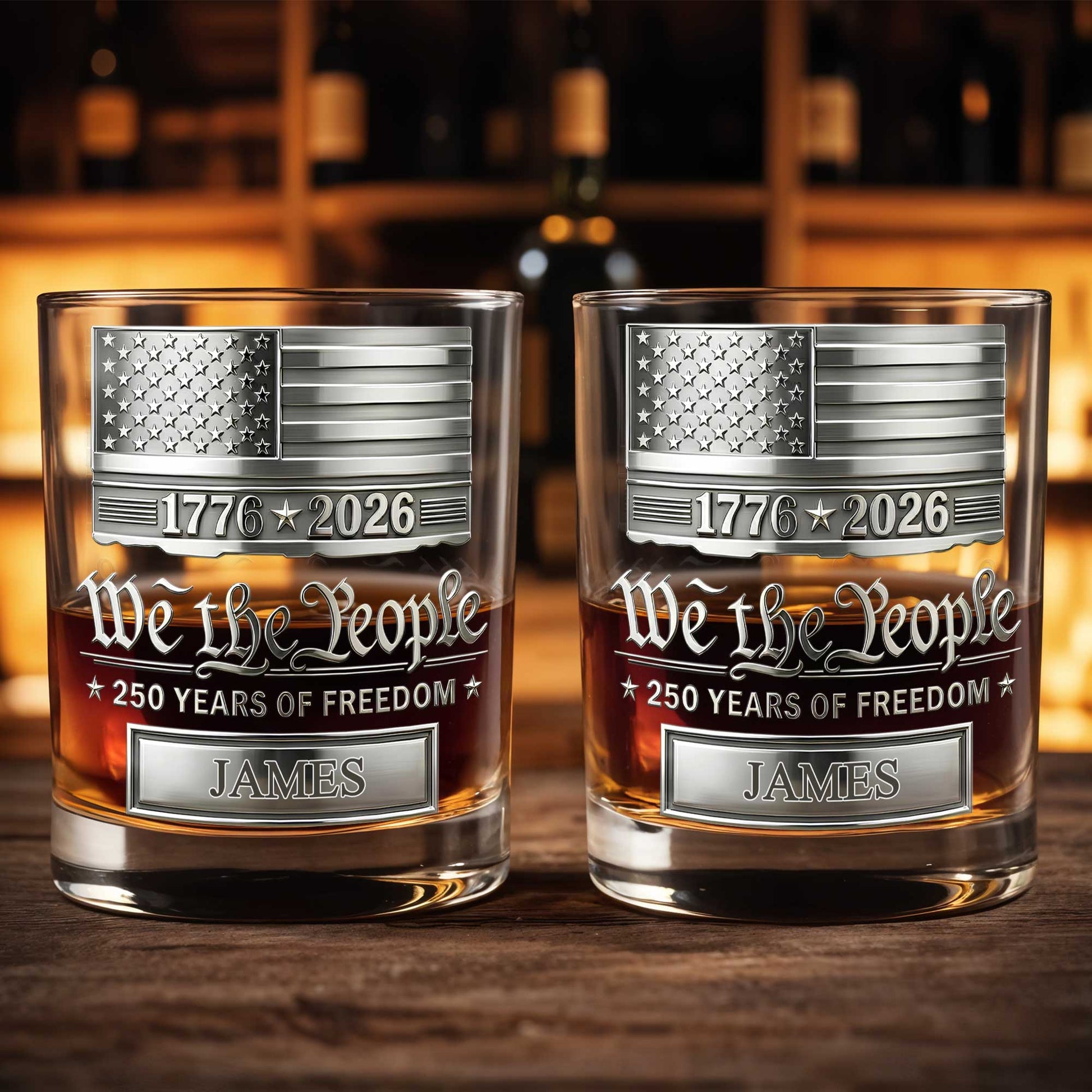 We The People 250 Years Of Freedom American Flag Patriotic Design - Personalized Custom Whiskey Glass - INDE577_RWG