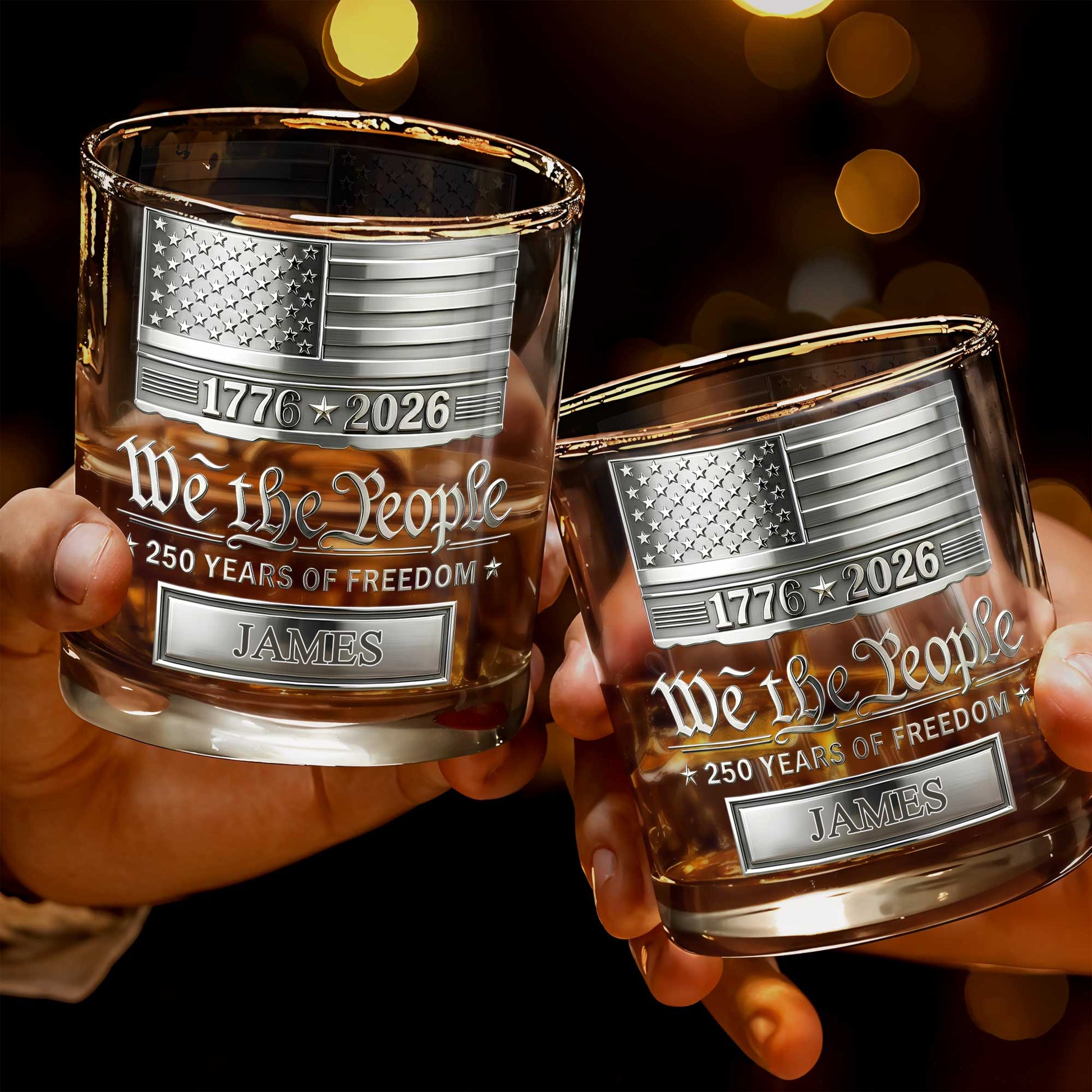 We The People 250 Years Of Freedom American Flag Patriotic Design - Personalized Custom Whiskey Glass - INDE577_RWG