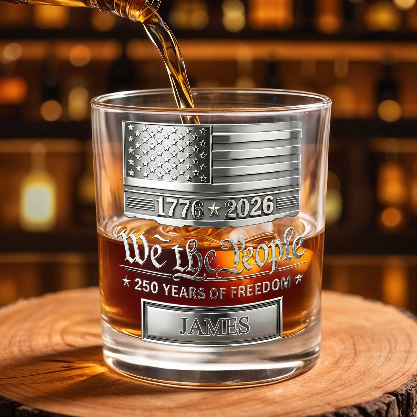 We The People 250 Years Of Freedom American Flag Patriotic Design - Personalized Custom Whiskey Glass - INDE577_RWG