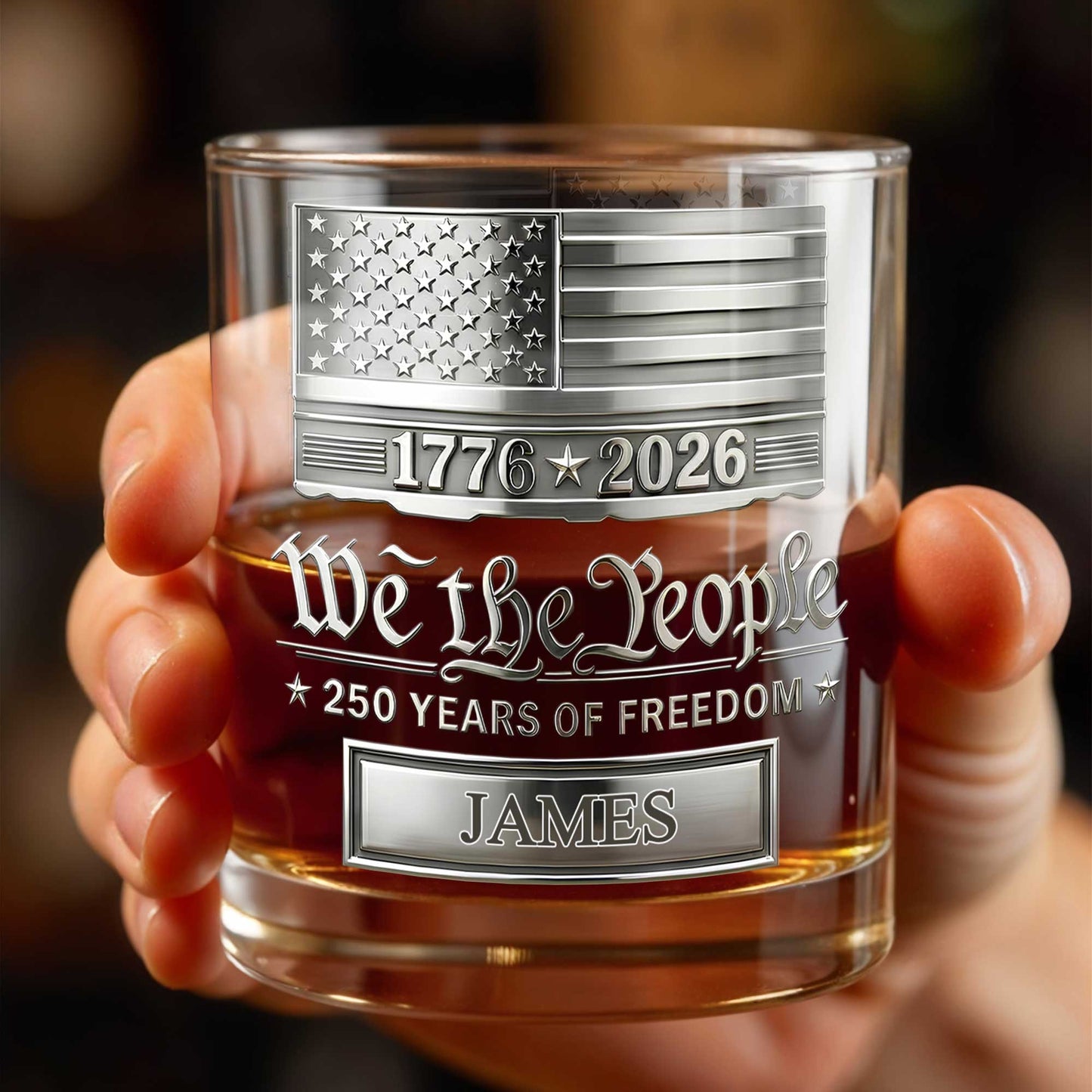 We The People 250 Years Of Freedom American Flag Patriotic Design - Personalized Custom Whiskey Glass - INDE577_RWG