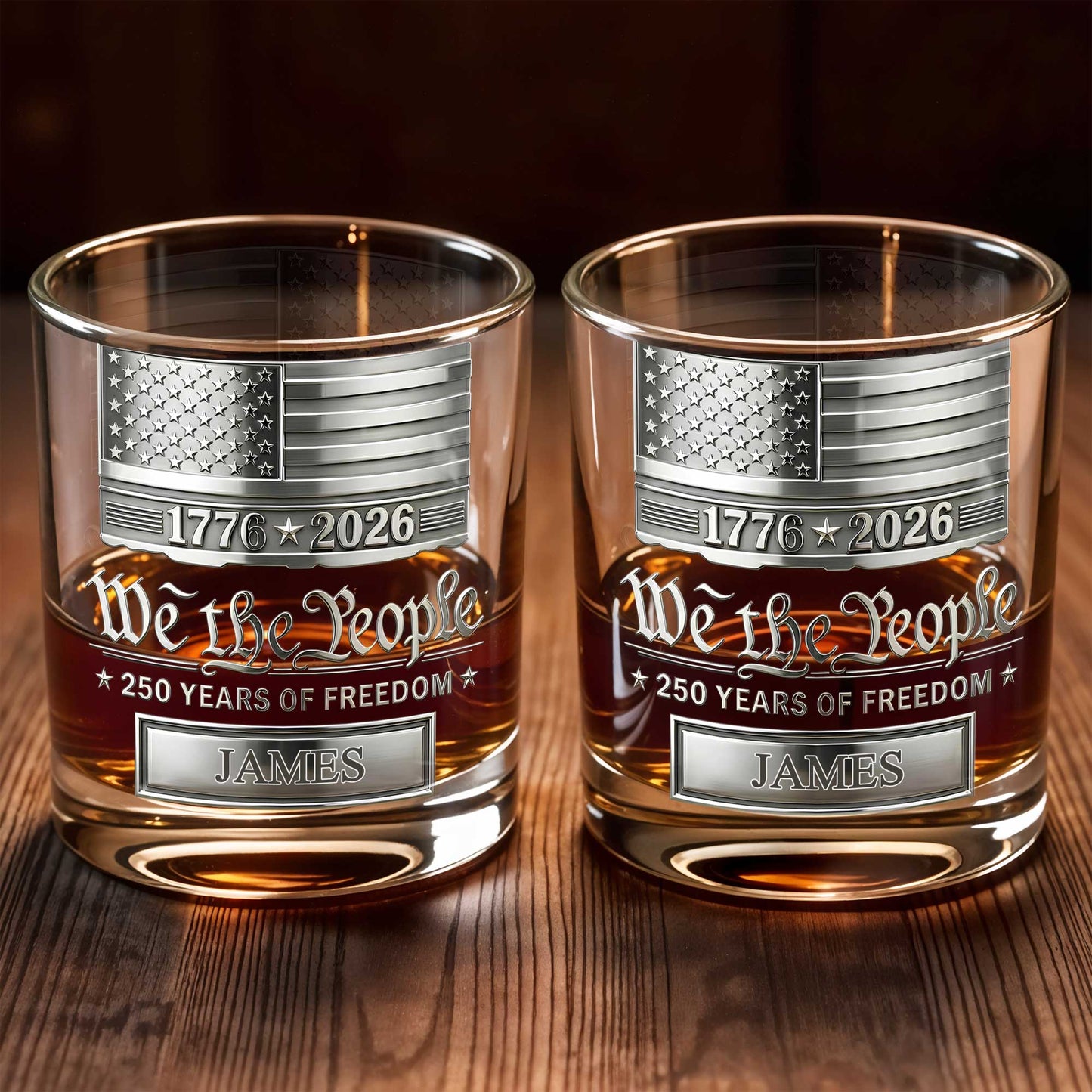 We The People 250 Years Of Freedom American Flag Patriotic Design - Personalized Custom Whiskey Glass - INDE577_RWG