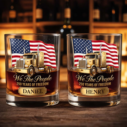 We The People Years Of Freedom Gold Truck And American Flag - Personalized Custom Whiskey Glass - INDE591_RWG
