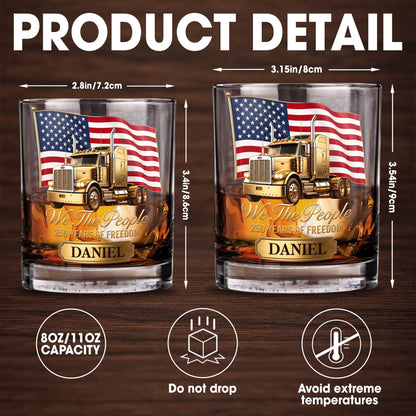 We The People Years Of Freedom Gold Truck And American Flag - Personalized Custom Whiskey Glass - INDE591_RWG
