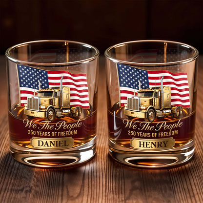 We The People Years Of Freedom Gold Truck And American Flag - Personalized Custom Whiskey Glass - INDE591_RWG