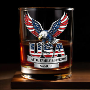 USA Faith Family And Freedom Patriotic Eagle With Flag Design - Personalized Custom Whiskey Glass - INDE633_RWG