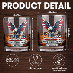 USA Faith Family And Freedom Patriotic Eagle With Flag Design - Personalized Custom Whiskey Glass - INDE633_RWG