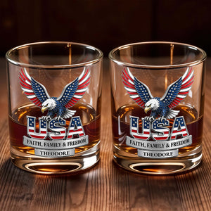 USA Faith Family And Freedom Patriotic Eagle With Flag Design - Personalized Custom Whiskey Glass - INDE633_RWG