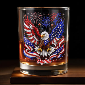 Majestic American Eagle With Patriotic Fireworks And Flag Wings - Personalized Custom Whiskey Glass - INDE654_RWG