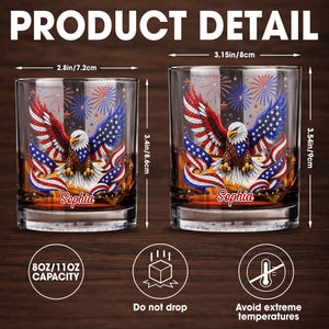 Majestic American Eagle With Patriotic Fireworks And Flag Wings - Personalized Custom Whiskey Glass - INDE654_RWG