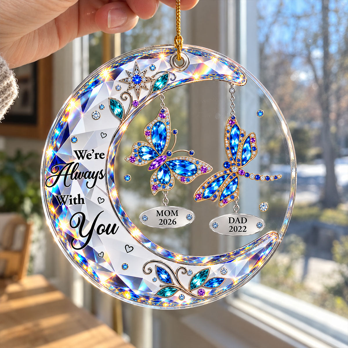 Starlit Butterfly Moon - Personalized Acrylic Ornament - Memorial Gift For Mom, Dad