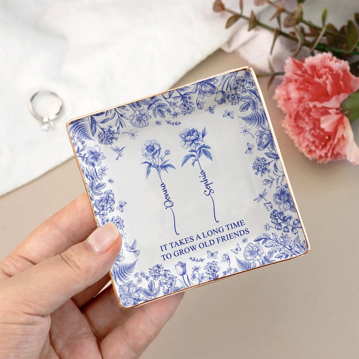 Toile de jouy jewelry dish colourways