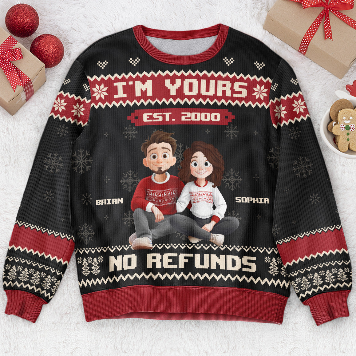 I'm Yours No Refunds Personalized Couple Ugly Sweater