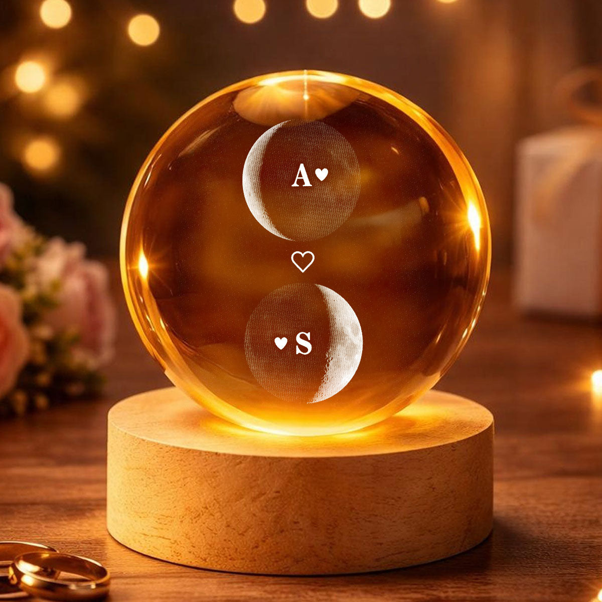 Custom Couple Moon Phase - Personalized Crystal Ball LED Night Light