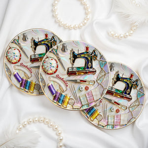 Where Creativity Comes To Life Vintage Sewing Machine And Thread Spools - Personalized Custom Jewelry Dish, Ceramic Dish, Round Shape - JBS043_RCRF