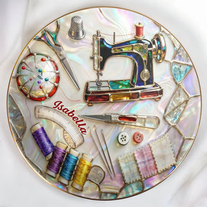 Where Creativity Comes To Life Vintage Sewing Machine And Thread Spools - Personalized Custom Jewelry Dish, Ceramic Dish, Round Shape - JBS043_RCRF