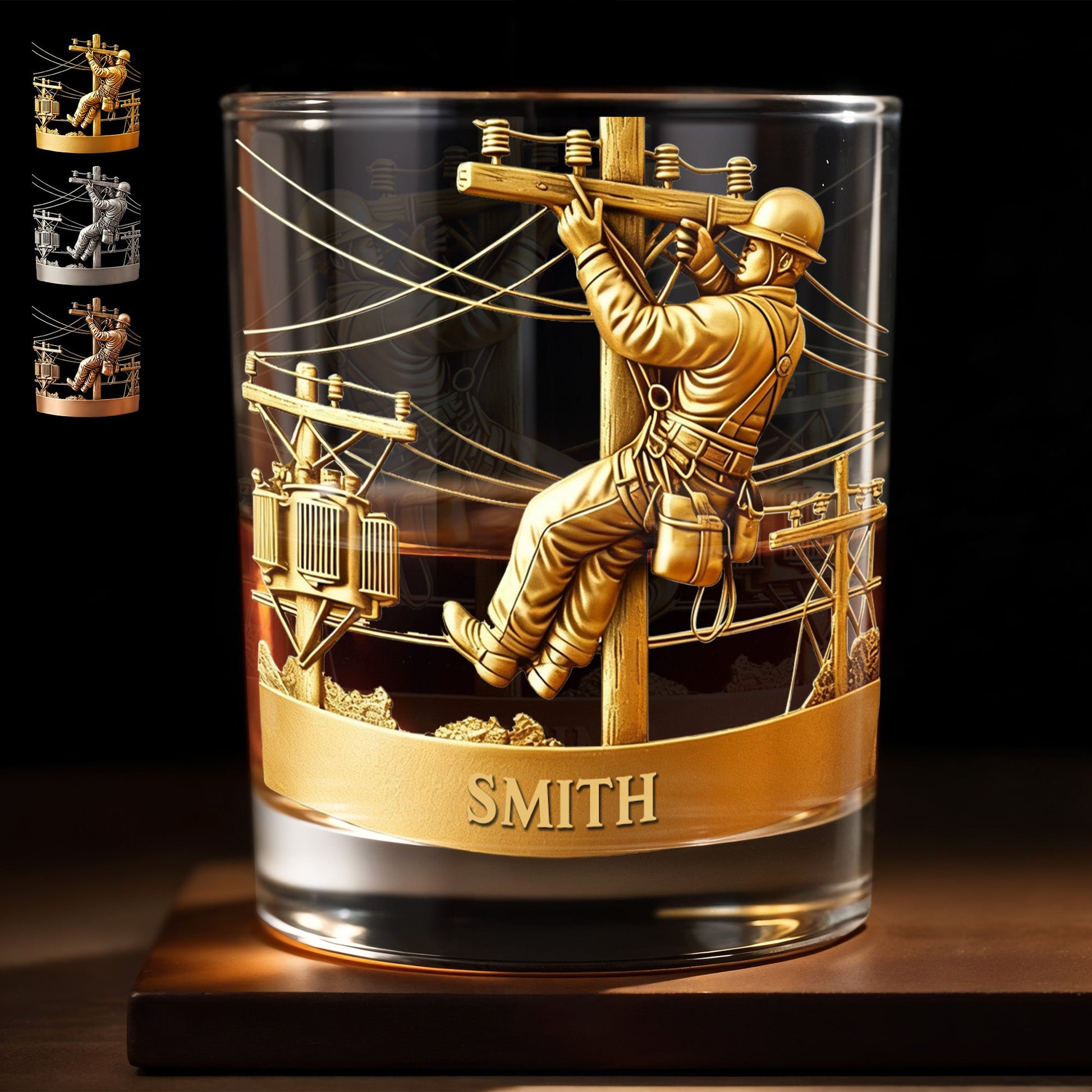 Customized Lineman, Utility Pole, Wires - Personalized Custom Whiskey Glass - JBS059_RWG