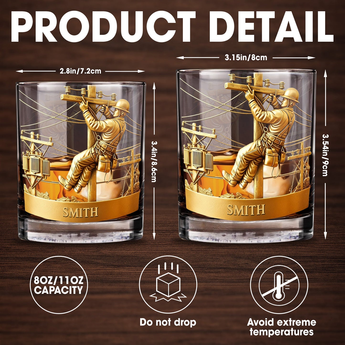 Customized Lineman, Utility Pole, Wires - Personalized Custom Whiskey Glass - JBS059_RWG