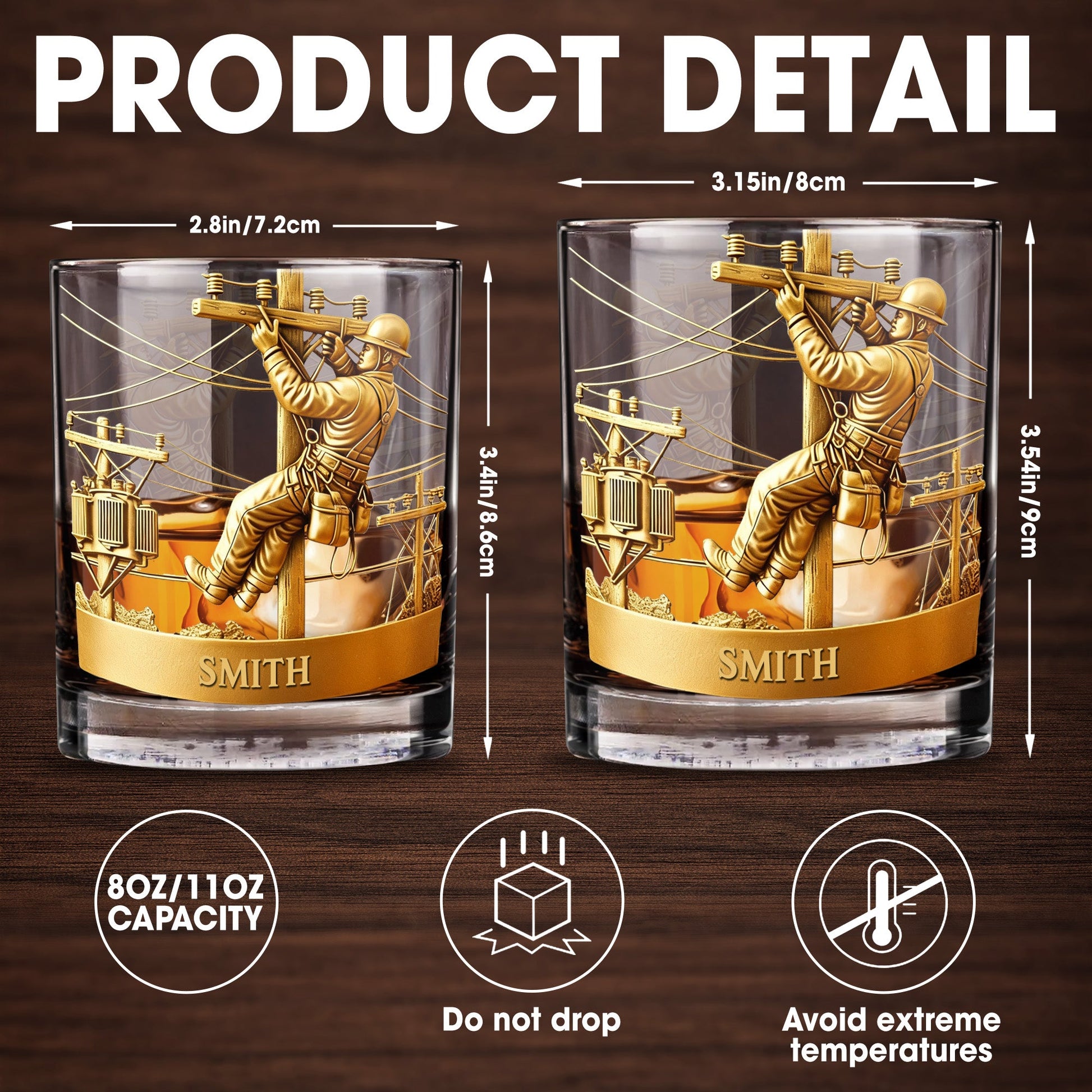 Customized Lineman, Utility Pole, Wires - Personalized Custom Whiskey Glass - JBS059_RWG