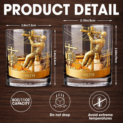 Customized Lineman, Utility Pole, Wires - Personalized Custom Whiskey Glass - JBS059_RWG
