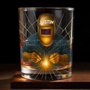 Artistic Welder At Work Custom Design - Personalized Custom Whiskey Glass - JBS062_RWG