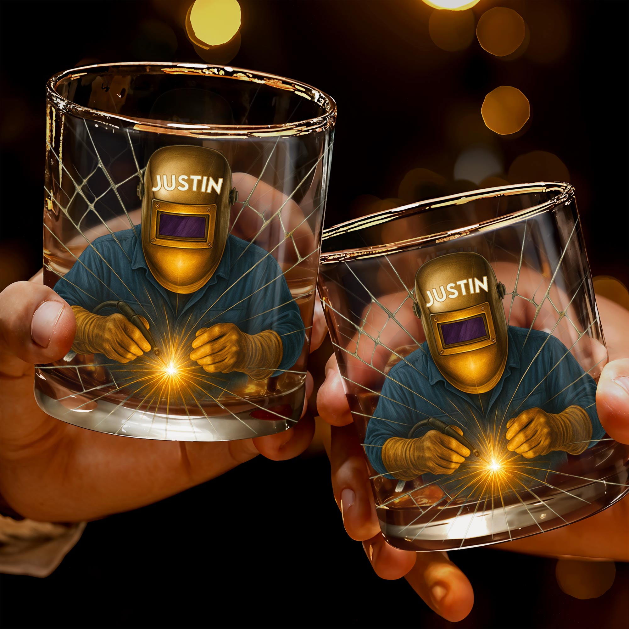 Artistic Welder At Work Custom Design - Personalized Custom Whiskey Glass - JBS062_RWG