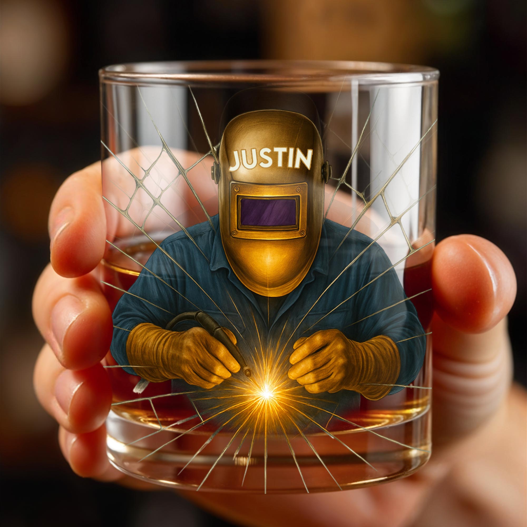 Artistic Welder At Work Custom Design - Personalized Custom Whiskey Glass - JBS062_RWG