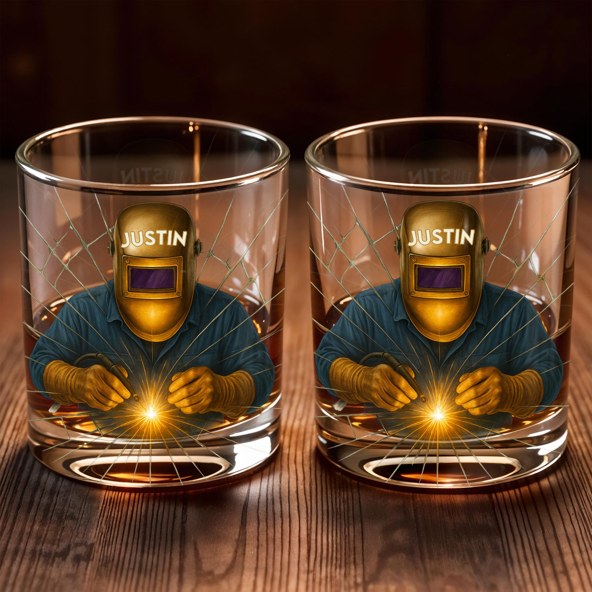 Artistic Welder At Work Custom Design - Personalized Custom Whiskey Glass - JBS062_RWG