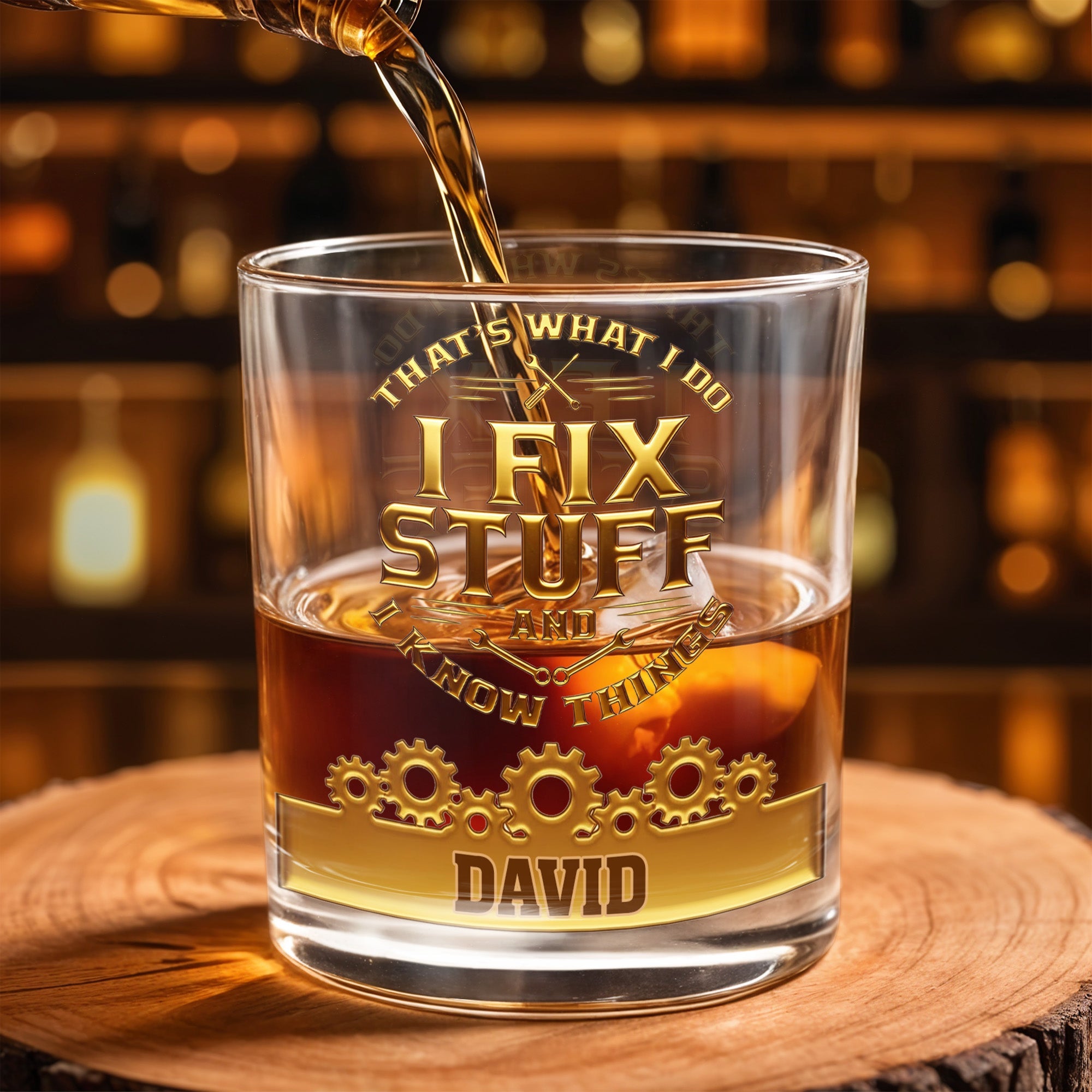 I Fix Stuff And I Know Things, Gears and Tools Design - Personalized Custom Whiskey Glass - JBS072_RWG