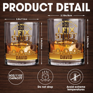 I Fix Stuff And I Know Things, Gears and Tools Design - Personalized Custom Whiskey Glass - JBS072_RWG