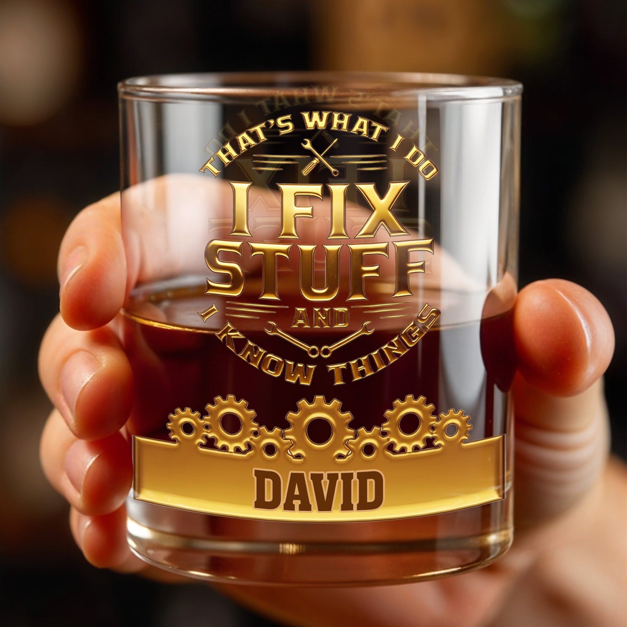 I Fix Stuff And I Know Things, Gears and Tools Design - Personalized Custom Whiskey Glass - JBS072_RWG