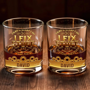 I Fix Stuff And I Know Things, Gears and Tools Design - Personalized Custom Whiskey Glass - JBS072_RWG