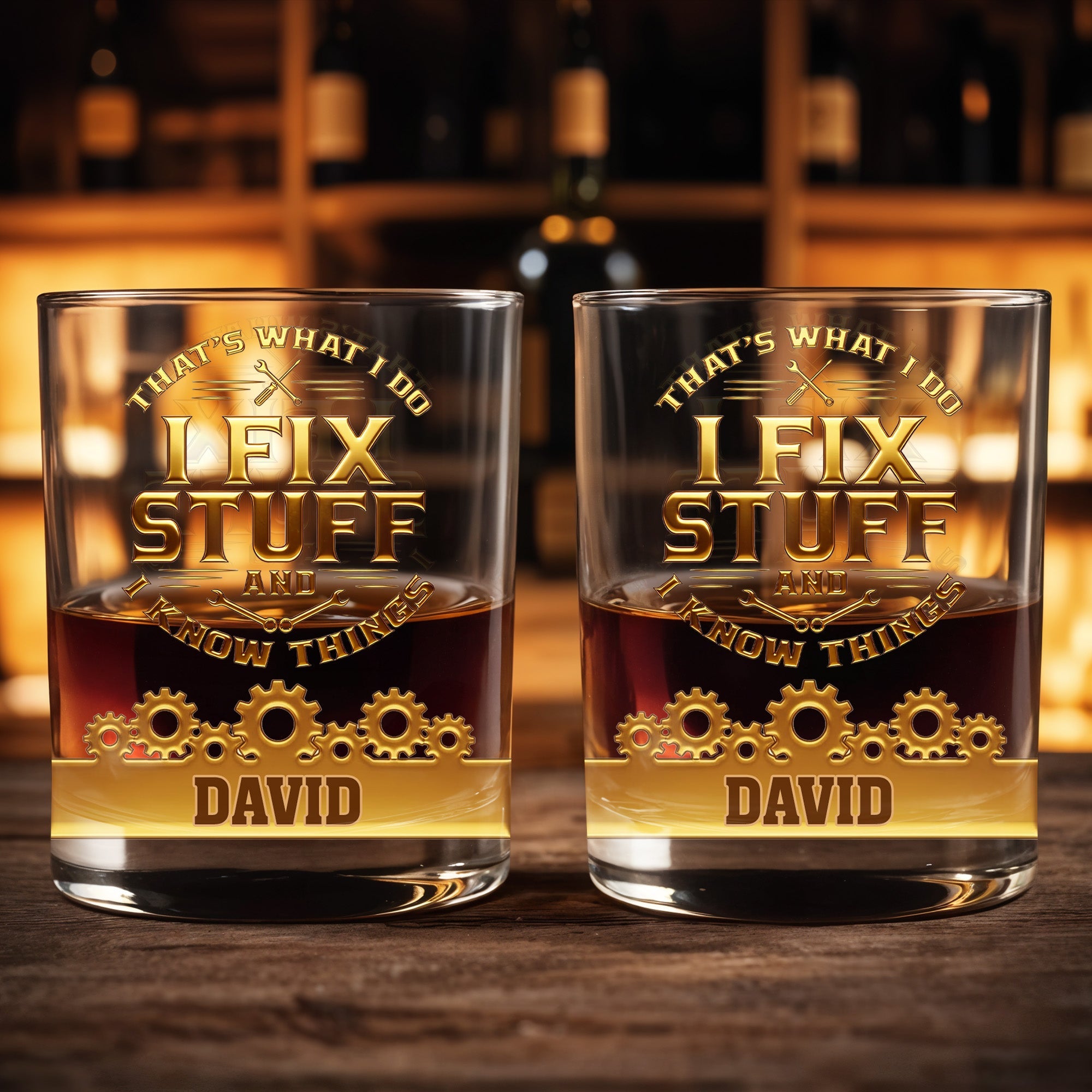 I Fix Stuff And I Know Things, Gears and Tools Design - Personalized Custom Whiskey Glass - JBS072_RWG