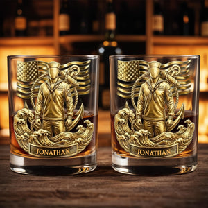 Honoring Our Heroes, American Flag And Military Figure - Personalized Custom Whiskey Glass - JBS076_RWG