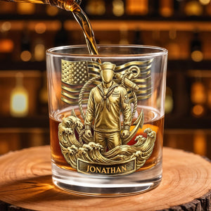 Honoring Our Heroes, American Flag And Military Figure - Personalized Custom Whiskey Glass - JBS076_RWG
