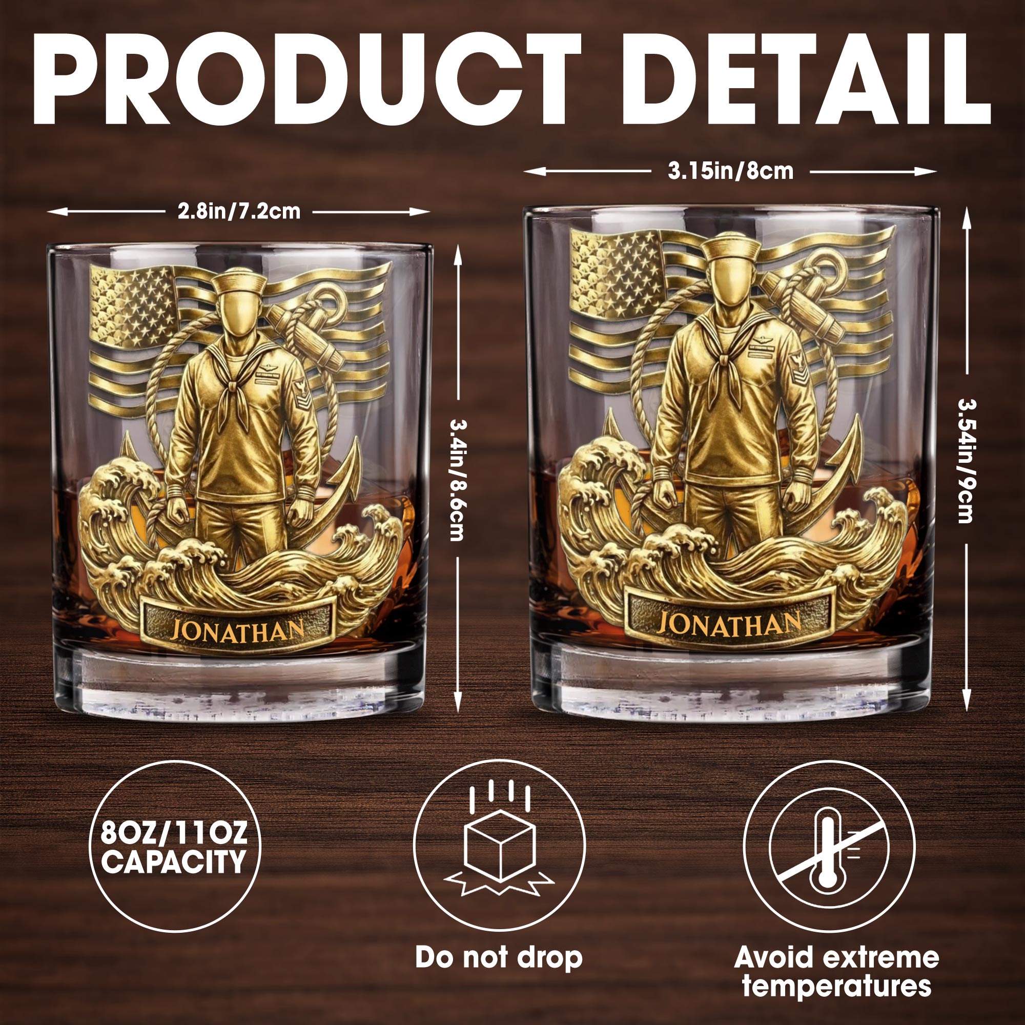 Honoring Our Heroes, American Flag And Military Figure - Personalized Custom Whiskey Glass - JBS076_RWG