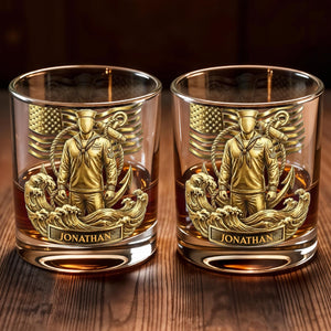 Honoring Our Heroes, American Flag And Military Figure - Personalized Custom Whiskey Glass - JBS076_RWG