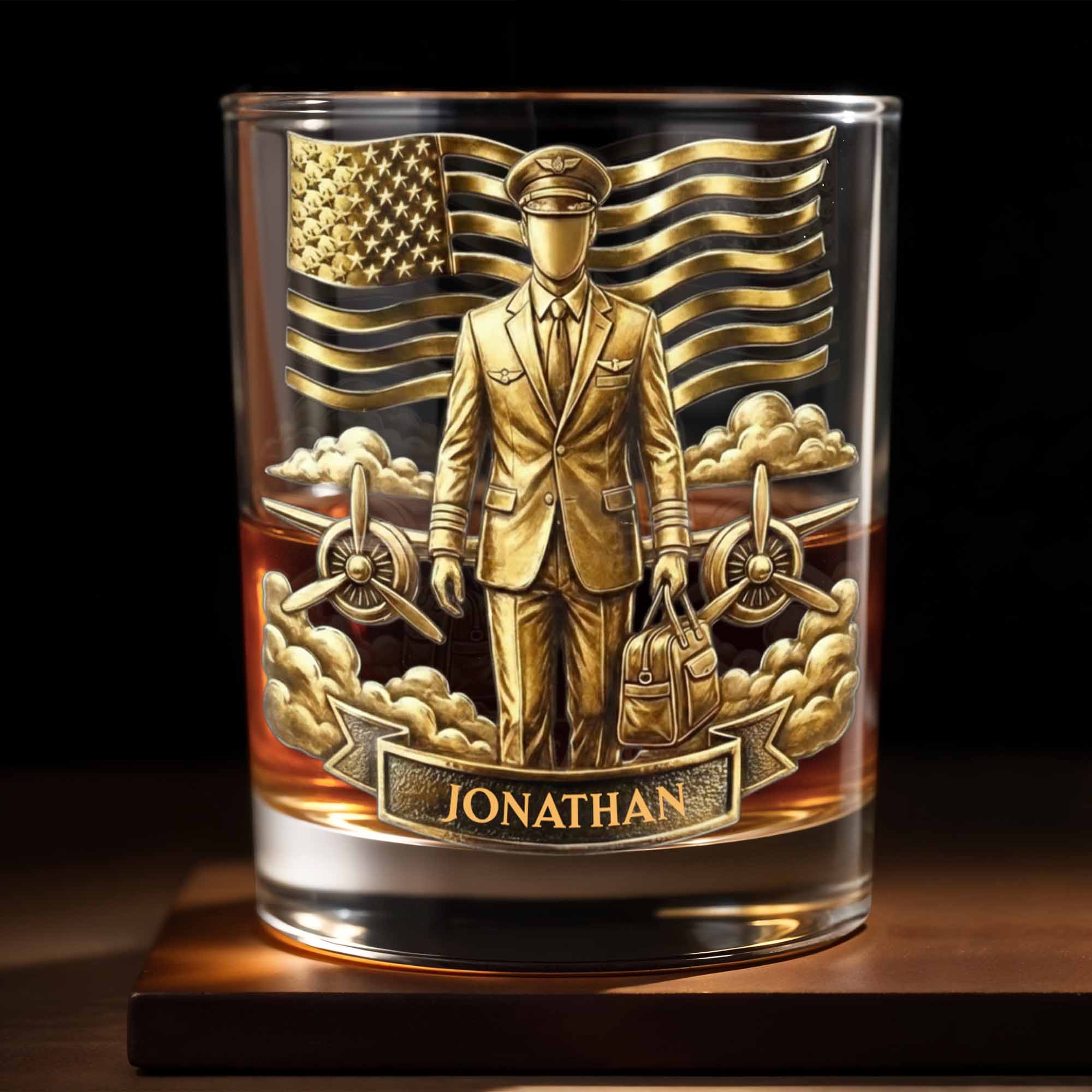 Pilot, American Flag, Whiskey Glass - Personalized Custom Whiskey Glass - JBS077_RWG