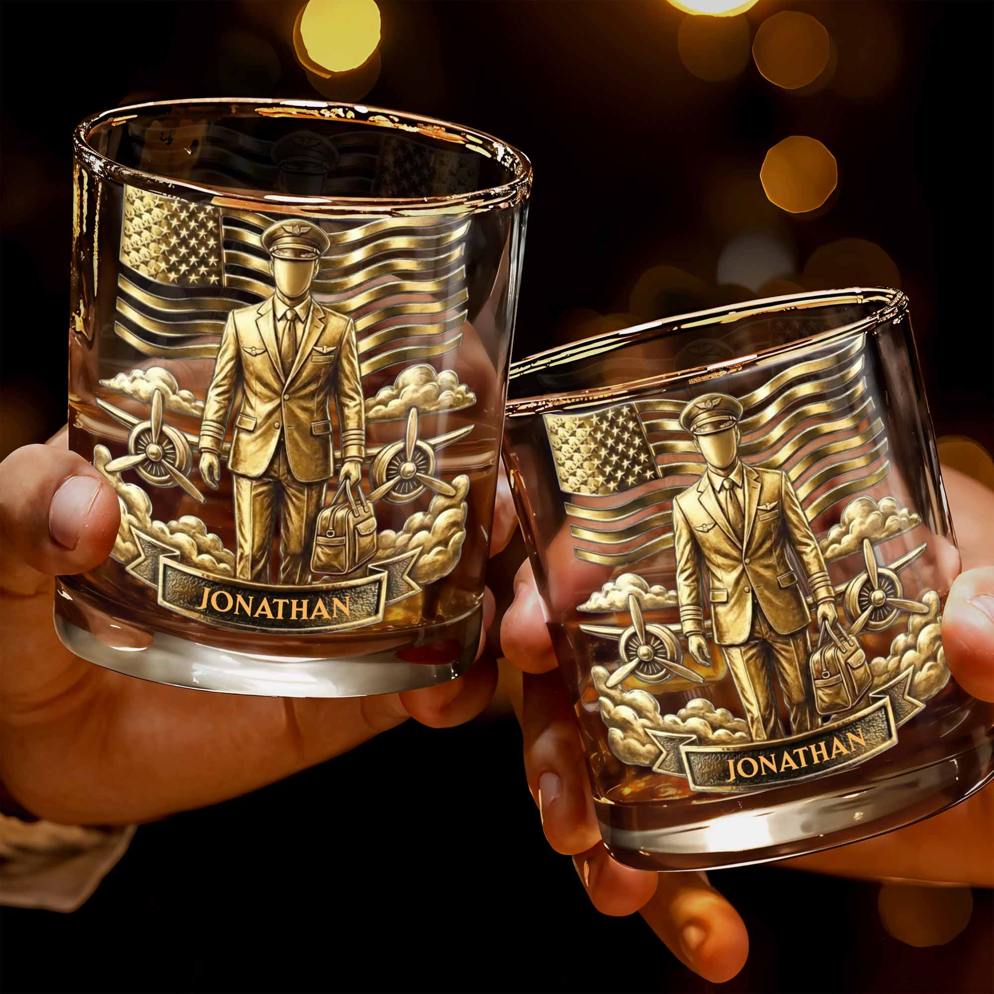 Pilot, American Flag, Whiskey Glass - Personalized Custom Whiskey Glass - JBS077_RWG