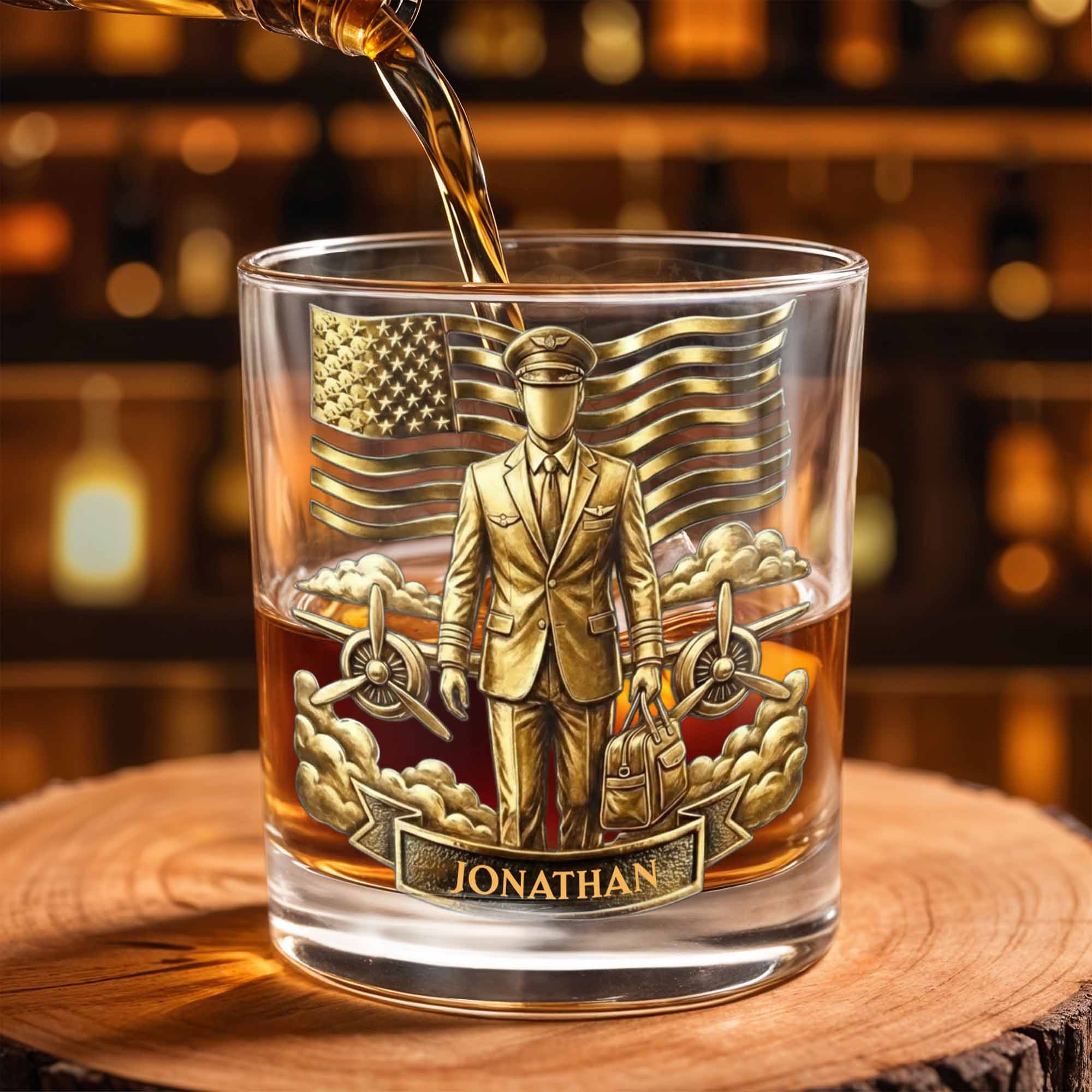 Pilot, American Flag, Whiskey Glass - Personalized Custom Whiskey Glass - JBS077_RWG
