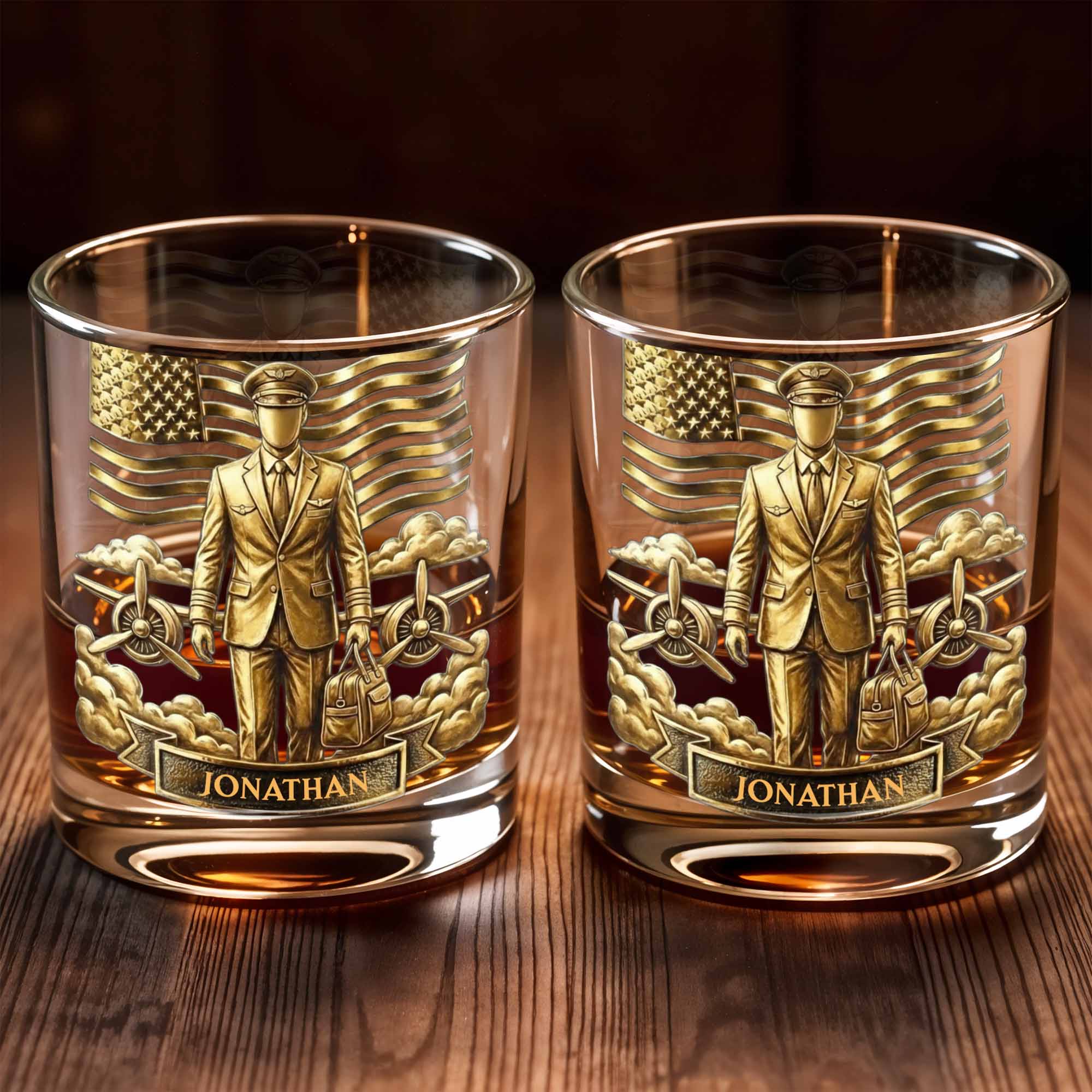 Pilot, American Flag, Whiskey Glass - Personalized Custom Whiskey Glass - JBS077_RWG