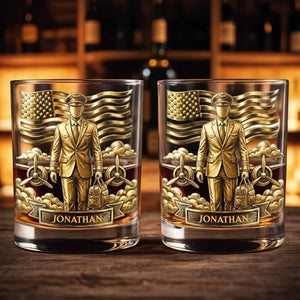 Pilot, American Flag, Whiskey Glass - Personalized Custom Whiskey Glass - JBS077_RWG