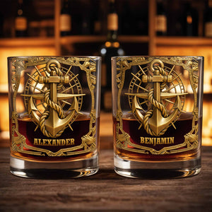 Sail The Seas Of Life With Courage And Strength Anchor And Rope - Personalized Custom Whiskey Glass - JBS095_RWG