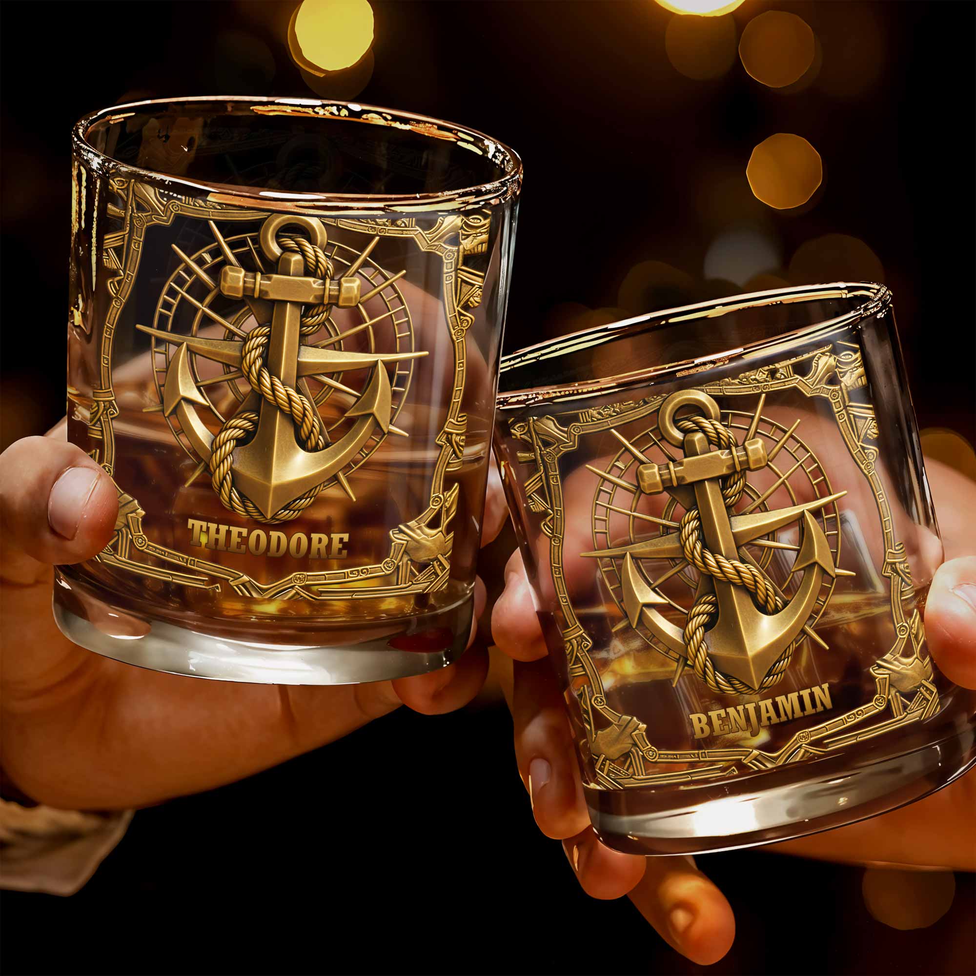 Sail The Seas Of Life With Courage And Strength Anchor And Rope - Personalized Custom Whiskey Glass - JBS095_RWG
