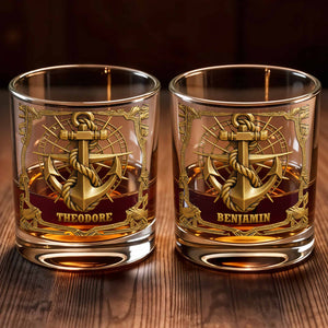 Sail The Seas Of Life With Courage And Strength Anchor And Rope - Personalized Custom Whiskey Glass - JBS095_RWG
