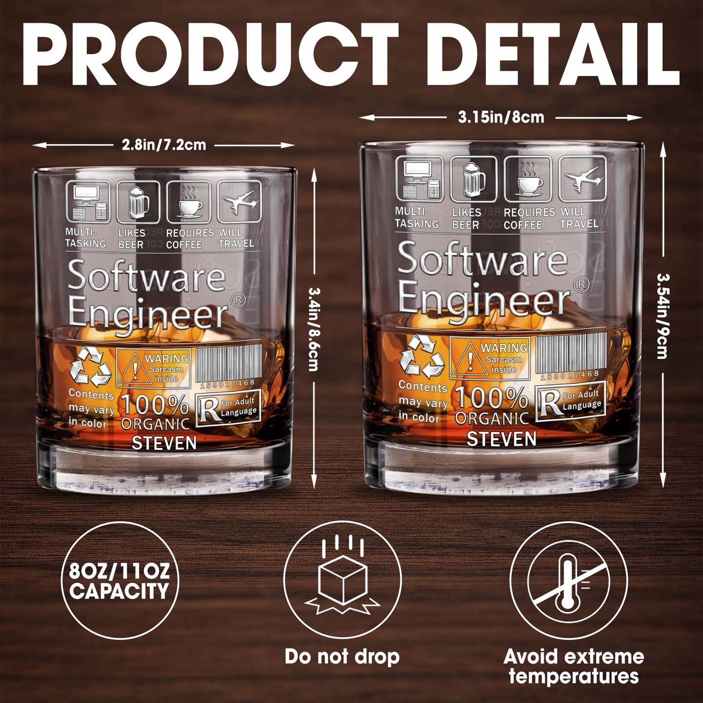 Multi-Tasking Software Engineer With Beer Coffee And Travel Icons - Personalized Custom Whiskey Glass - JBS103_RWG