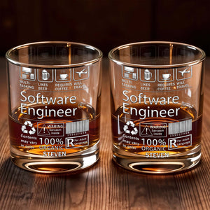 Multi-Tasking Software Engineer With Beer Coffee And Travel Icons - Personalized Custom Whiskey Glass - JBS103_RWG