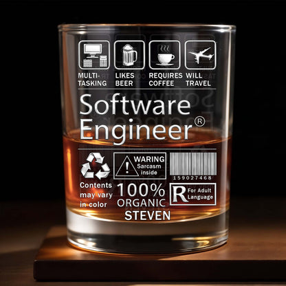 Multi-Tasking Software Engineer With Beer Coffee And Travel Icons - Personalized Custom Whiskey Glass - JBS103_RWG