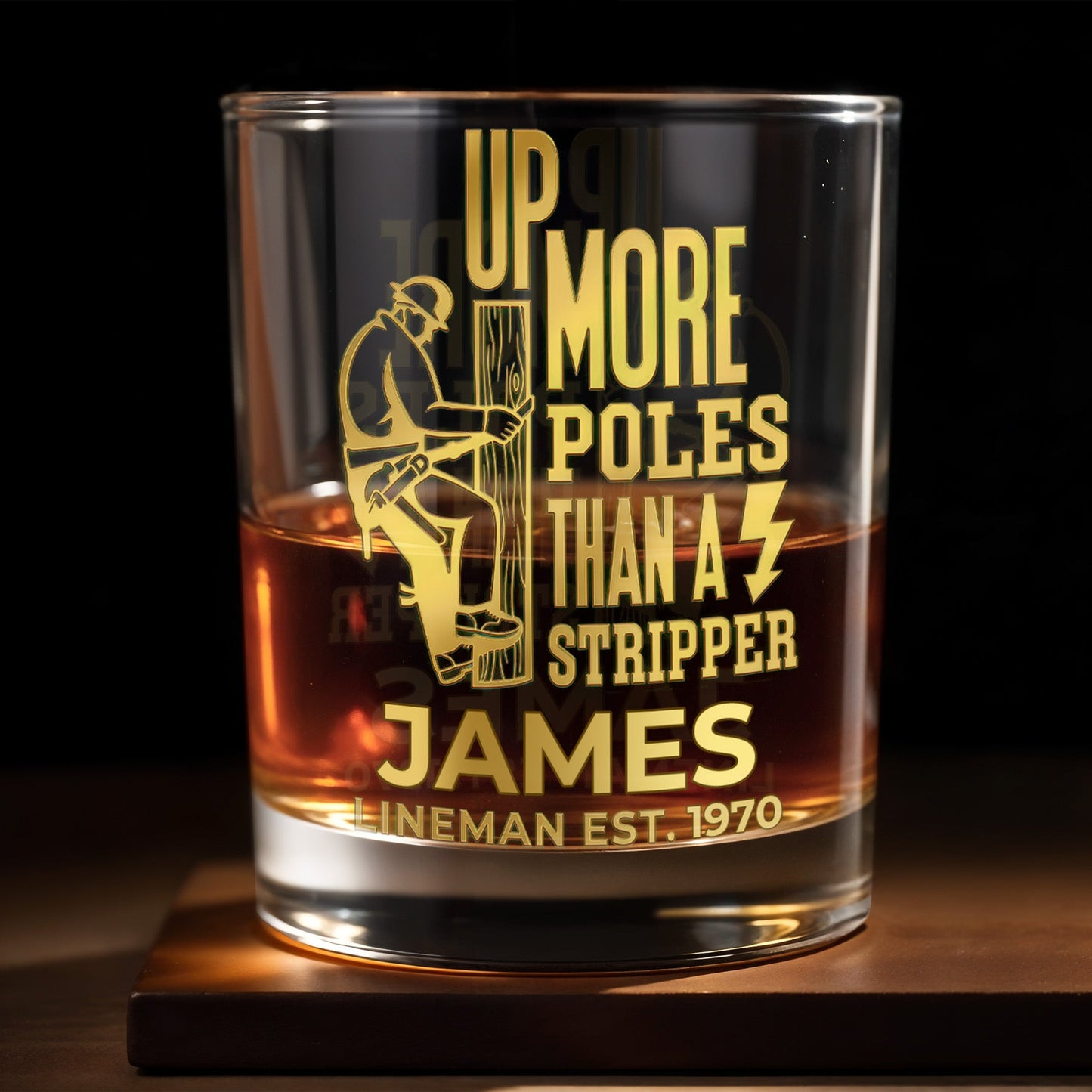 Up More Poles Than A Stripper Lineman Utility Worker - Personalized Custom Whiskey Glass - JBS131_RWG